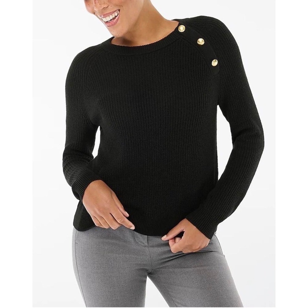 J.CREW‎ Button Raglan
Crewneck Sweater Black Size XL